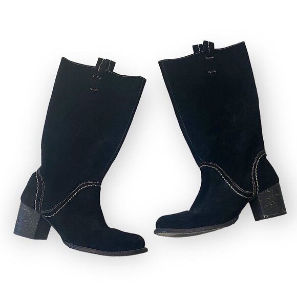 Bed‎ Stu Black Suede Mid Calf Boots, chunky heel, Size 6 - Picture 1 of 16